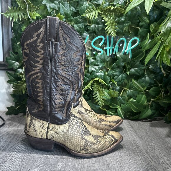 JUSTIN Boots Mens 9 E Python Snakeskin Cowboy Western Leather 8621 Brown - Picture 1 of 11